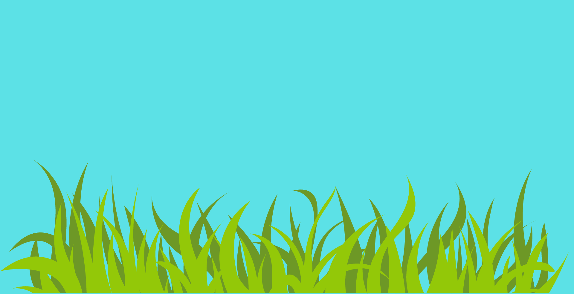 Cartoon green grass on a turquoise background.