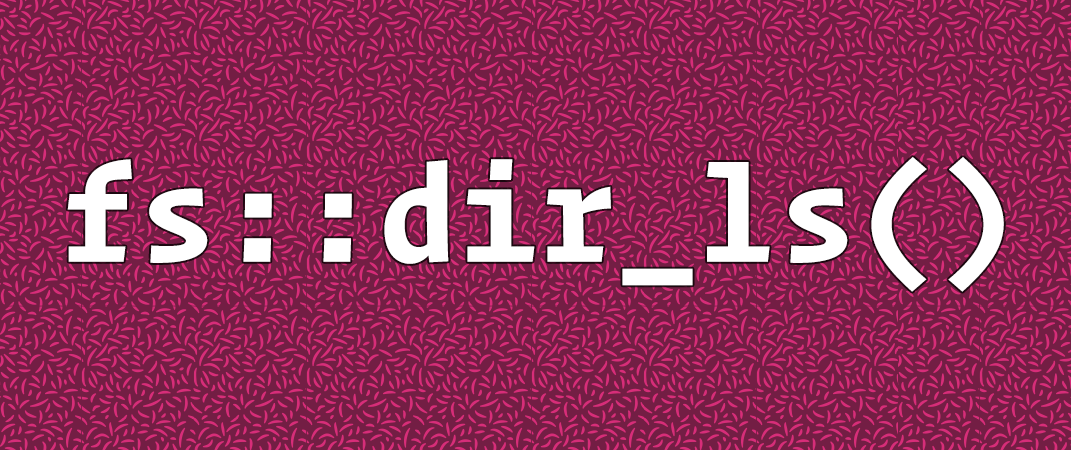 fs::dir_ls() written in monospaced font on pink background.